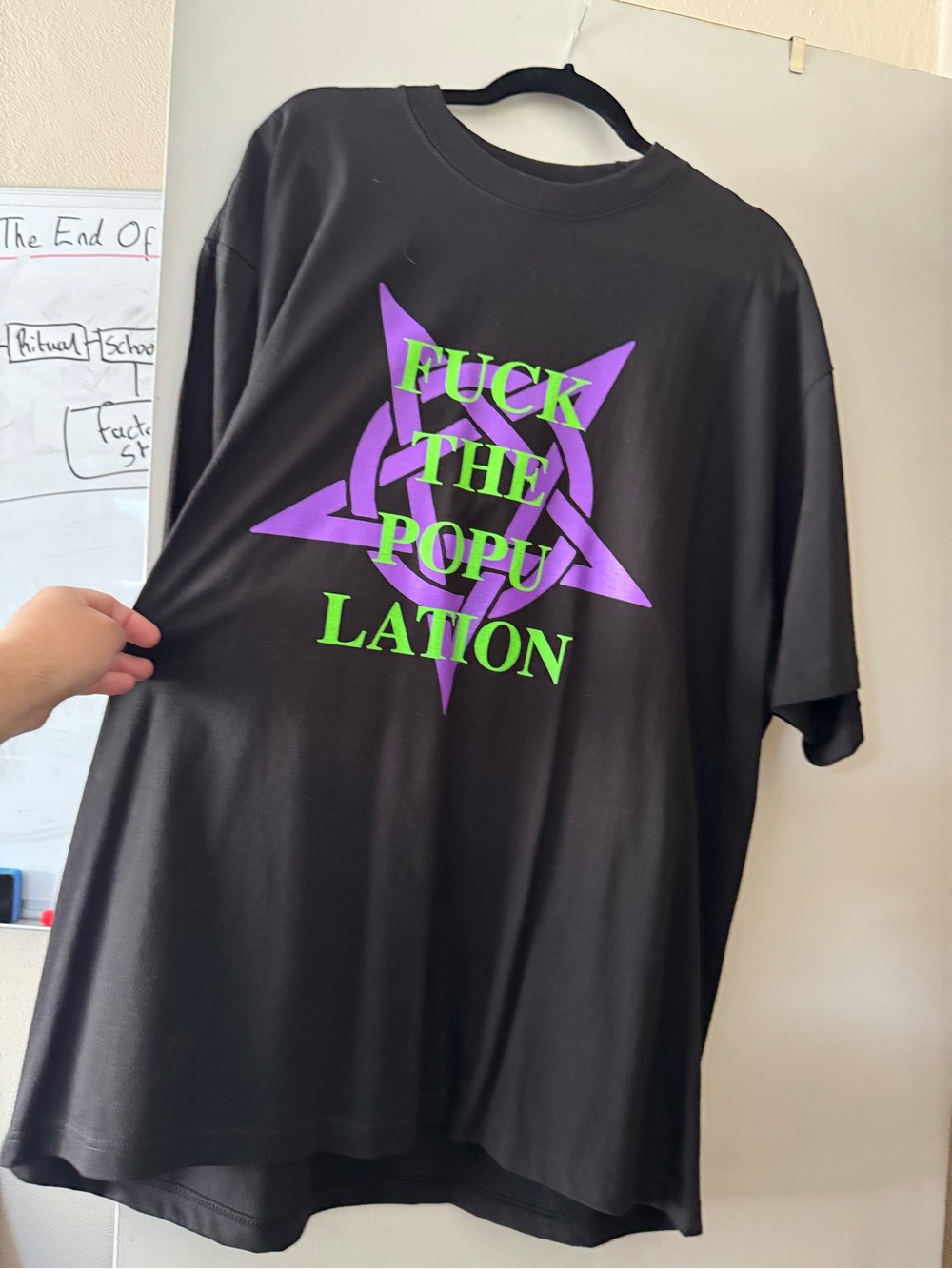 FTP Black Graphic Tee with Purple Star and Green Text